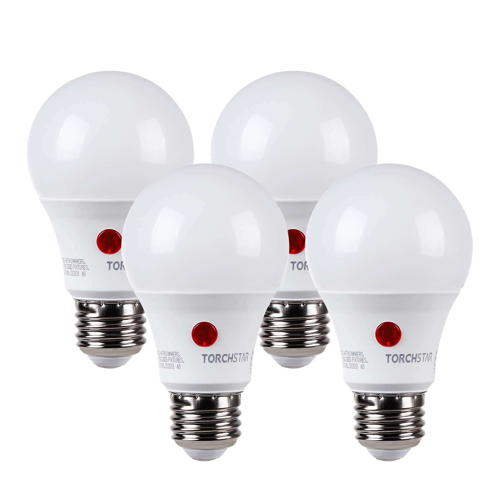 TORCHSTAR Dusk to Dawn Light Bulbs Outdoor, Sensor A19 LED Light Bulb, Auto on/Off Photocell Automatic for Outdoor Lighting, UL FCC DOE, 5000K, Pack of 4 - Image 1