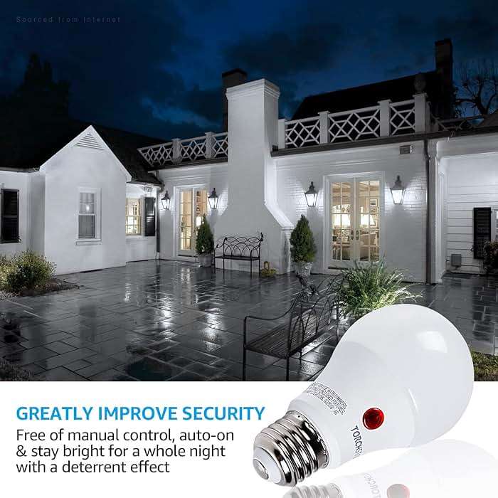 TORCHSTAR Dusk to Dawn Light Bulbs Outdoor, Sensor A19 LED Light Bulb, Auto on/Off Photocell Automatic for Outdoor Lighting, UL FCC DOE, 5000K, Pack of 4 - Image 4