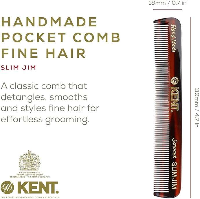 Kent Slim Jim Handmade All Fine Tooth Pocket Comb for Men, Hair Comb Straightener for Everyday Grooming Styling Hair, Mustache and Beard, Use Dry or with Balms, Saw Cut Hand Polished, Made in England - Image 2