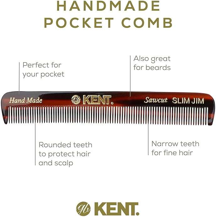 Kent Slim Jim Handmade All Fine Tooth Pocket Comb for Men, Hair Comb Straightener for Everyday Grooming Styling Hair, Mustache and Beard, Use Dry or with Balms, Saw Cut Hand Polished, Made in England - Image 4