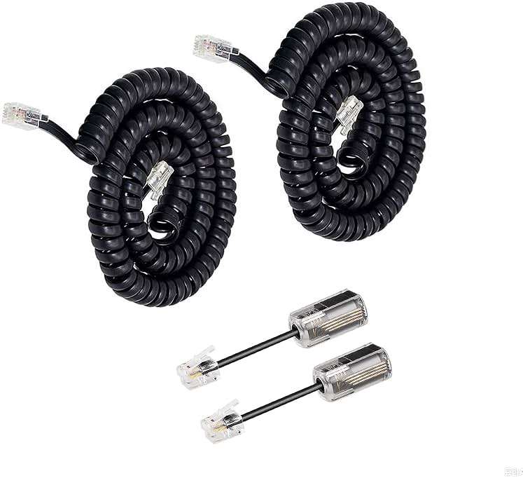 Uvital Telephone Handset Cord Detanglers, 2 Pack Landline Handset Cord Cable 10Ft Uncoiled(1.2 Ft Coiled) and 2 Pack Anti-Tangle Untangler 360 Degree Rotating Swivel Cords(Black) - Image 1