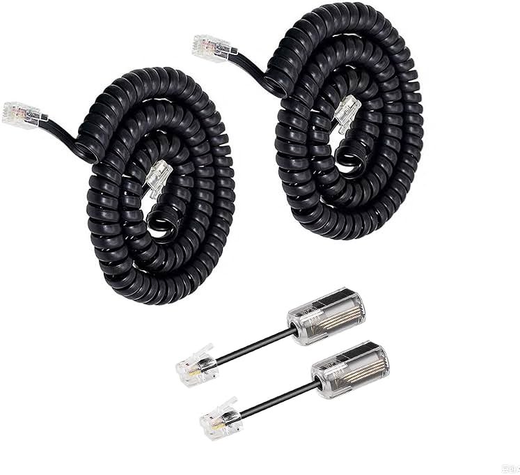 Uvital Telephone Handset Cord Detanglers, 2 Pack Landline Handset Cord Cable 10Ft Uncoiled(1.2 Ft Coiled) and 2 Pack Anti-Tangle Untangler 360 Degree Rotating Swivel Cords(Black) - Product Image