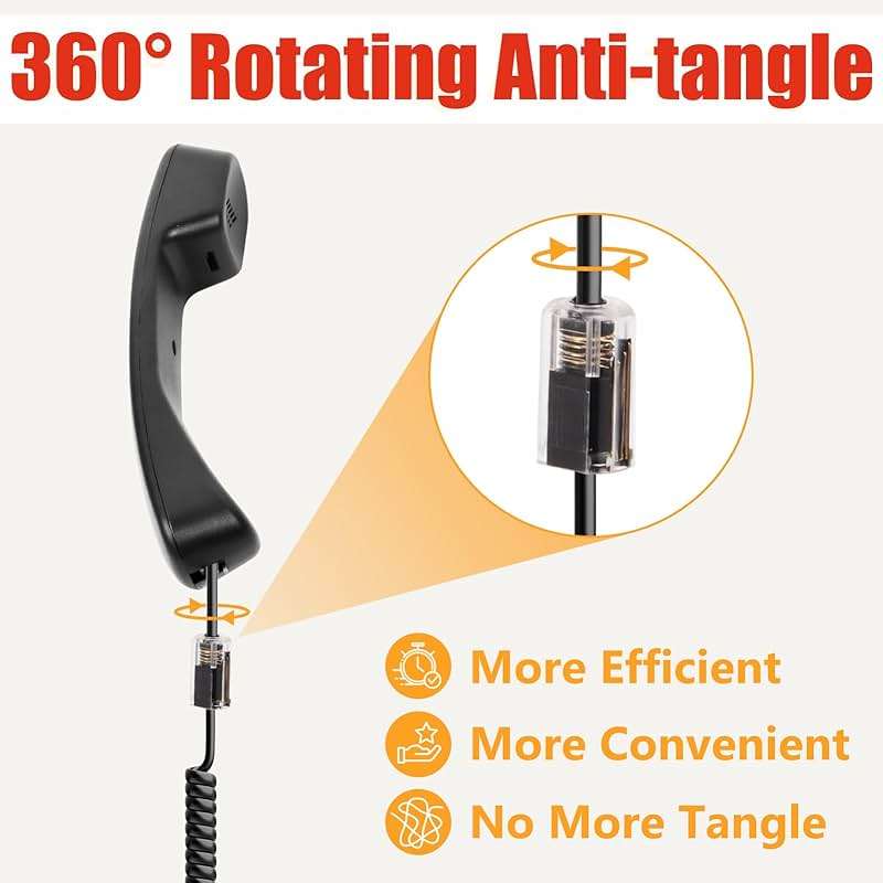 Uvital Telephone Handset Cord Detanglers, 2 Pack Landline Handset Cord Cable 10Ft Uncoiled(1.2 Ft Coiled) and 2 Pack Anti-Tangle Untangler 360 Degree Rotating Swivel Cords(Black) - Image 4
