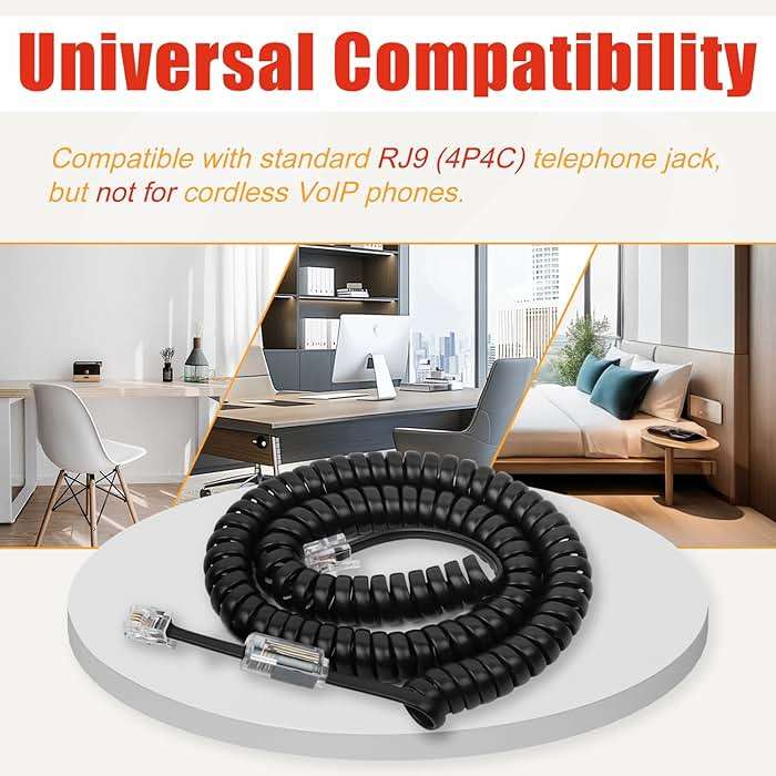 Uvital Telephone Handset Cord Detanglers, 2 Pack Landline Handset Cord Cable 10Ft Uncoiled(1.2 Ft Coiled) and 2 Pack Anti-Tangle Untangler 360 Degree Rotating Swivel Cords(Black) - Image 6