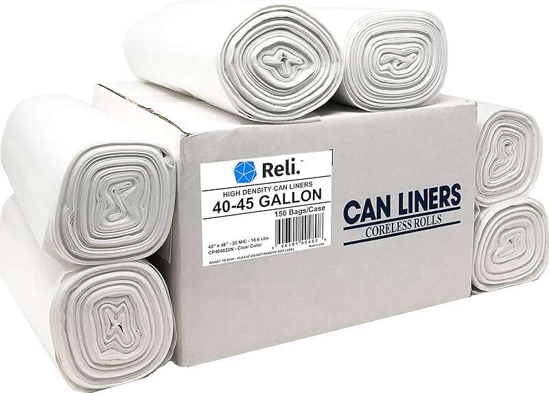 Reli. Premium 40 to 45 Gallon Trash Bags Heavy Duty | 150 Trash Bags with Ties | Super Sizeable, Clear, Serious Garbage Cleanup - Image 1