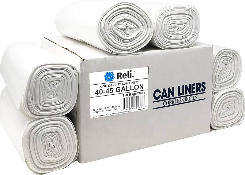 Reli. Premium 40 to 45 Gallon Trash Bags Heavy Duty | 150 Trash Bags with Ties | Super Sizeable, Clear, Serious Garbage Cleanup - Product Image