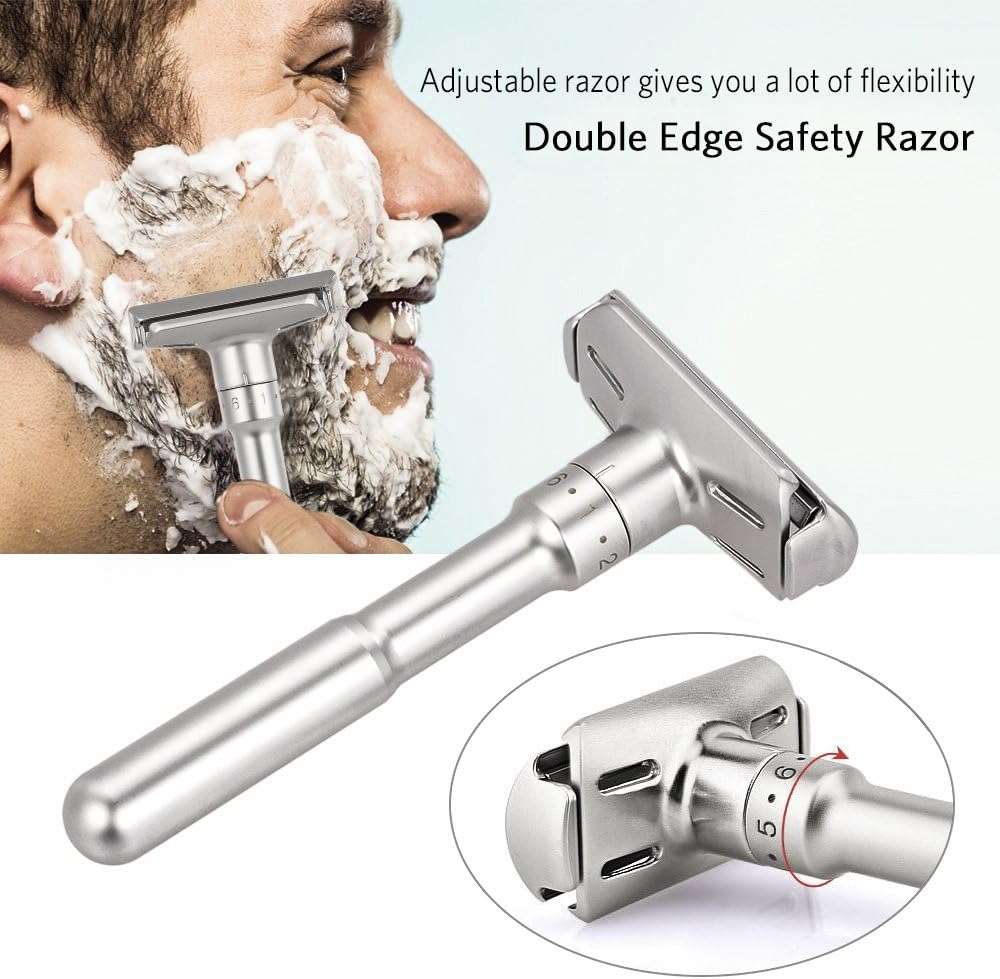 Travel Double Edge Safety Razor, River Lake RZ700 Long Handle Adjustable Classic Safety Shaver Razor (Razor with Protective Case,Black) - Image 2