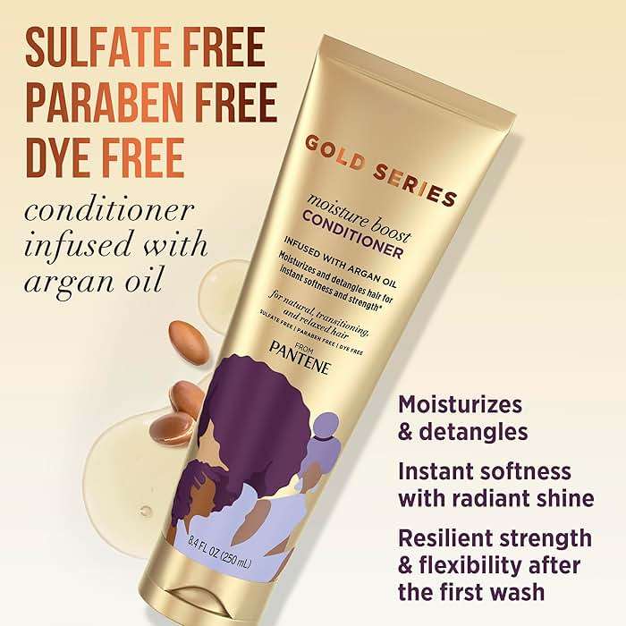 Pantene Shampoo and Sulfate Free Conditioner Kit, with Argan Oil, Pro-V Gold Series, for Natural and Curly Textured Hair, 16.9 fl oz, Kit - Image 3