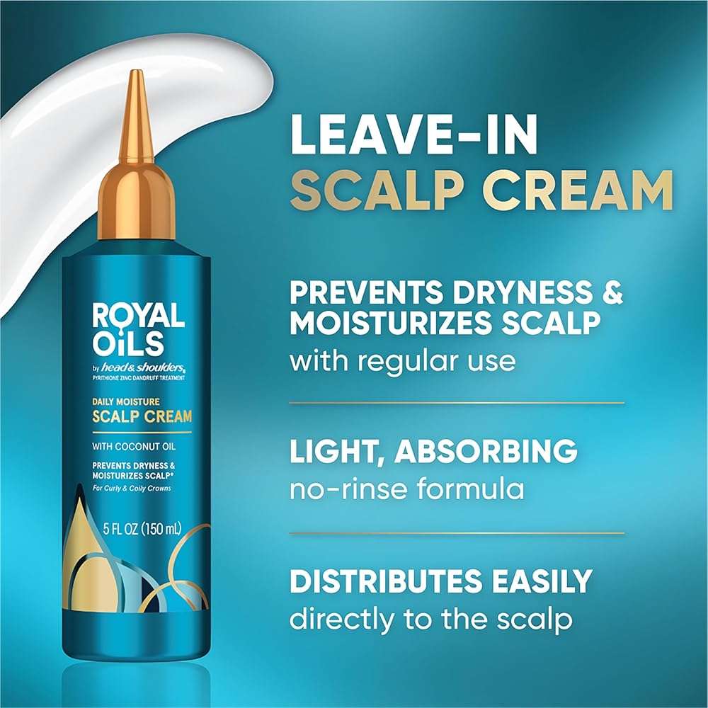 Head & Shoulders Royal Oils Daily Moisture Scalp Cream Treatment, Formulated with 1% Pyrithione Zinc, Anti-Dandruff Scalp Care with Coconut Oil, 5.0 fl oz - Image 2