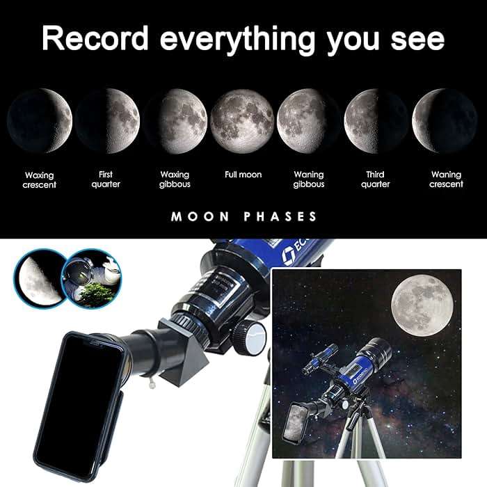 Telescope for Kids & Adults, 70mm Aperture 360mm Refractor (15X-150X) Telescope for Astronomy Beginners, Portable Travel Telescopes with Phone Adapter & 2 Eyepieces - Image 3