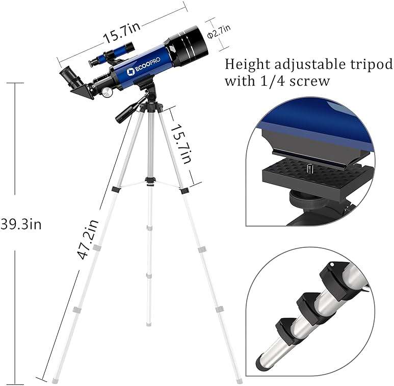 Telescope for Kids & Adults, 70mm Aperture 360mm Refractor (15X-150X) Telescope for Astronomy Beginners, Portable Travel Telescopes with Phone Adapter & 2 Eyepieces - Image 5
