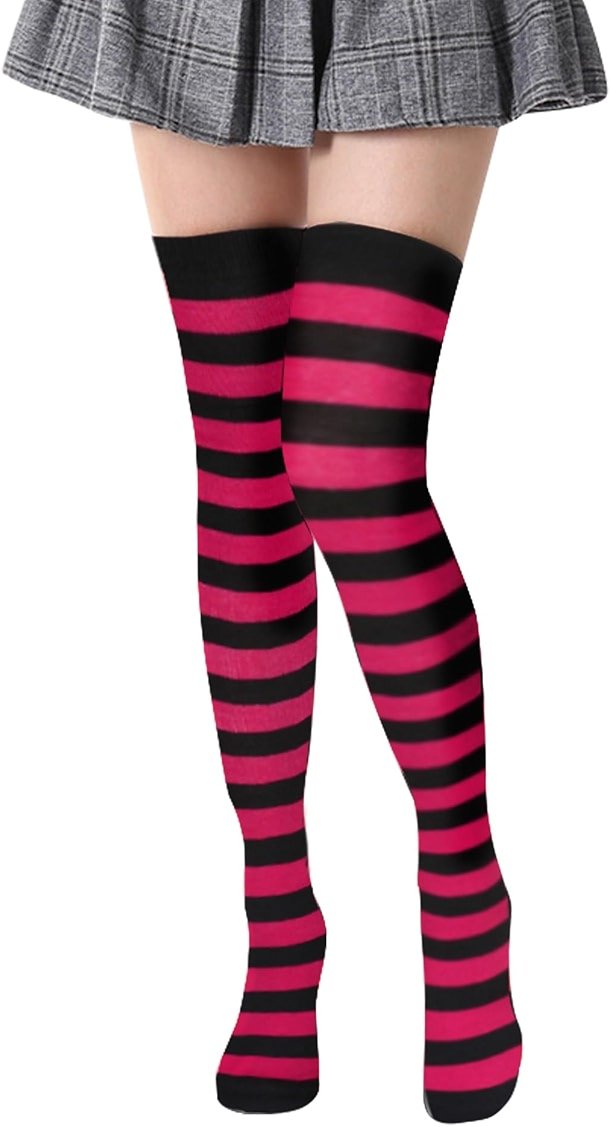 Benefeet Sox Funny Pink Striped Thigh High Socks for Women Cute Stripe Knee High Socks for Teen Girls Colorful Long Tube Sock - Product Image