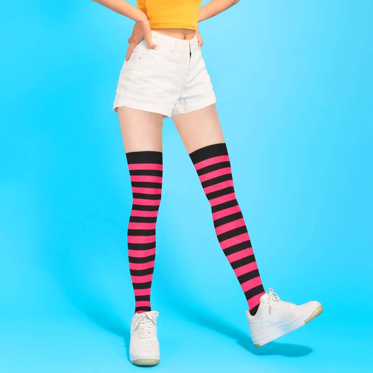 Benefeet Sox Funny Pink Striped Thigh High Socks for Women Cute Stripe Knee High Socks for Teen Girls Colorful Long Tube Sock - Image 6