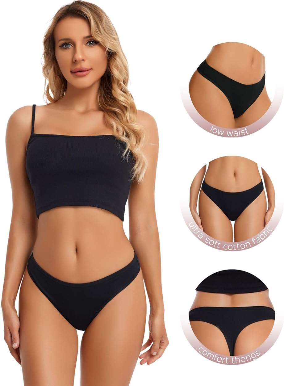 ANZERMIX Women's Breathable Cotton Thong Panties Pack of 6 - Image 3