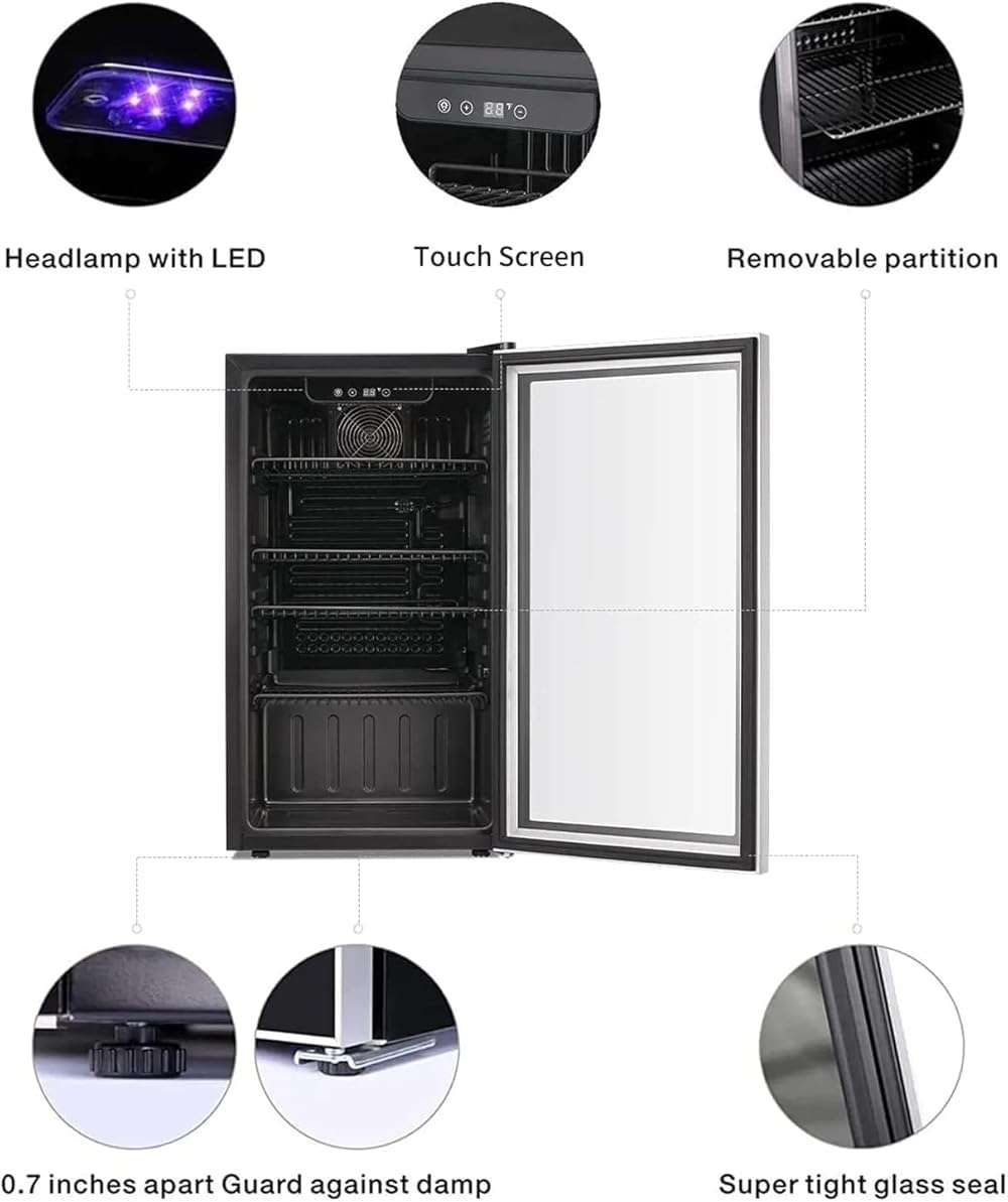 Antarctic Star 26 Bottle 130 Can Wine Cooler/Cabinet Beverage Refrigerator Mini Wine Cellar Beer Soda Clear Glass Door Bar Fridge Quiet Compressor Adjust Temp Freestanding Indoor Use 3.2cu.ft Black - Image 4
