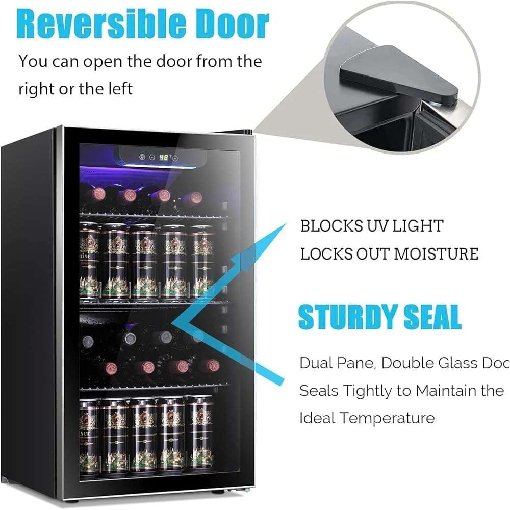 Antarctic Star 26 Bottle 130 Can Wine Cooler/Cabinet Beverage Refrigerator Mini Wine Cellar Beer Soda Clear Glass Door Bar Fridge Quiet Compressor Adjust Temp Freestanding Indoor Use 3.2cu.ft Black - Image 5