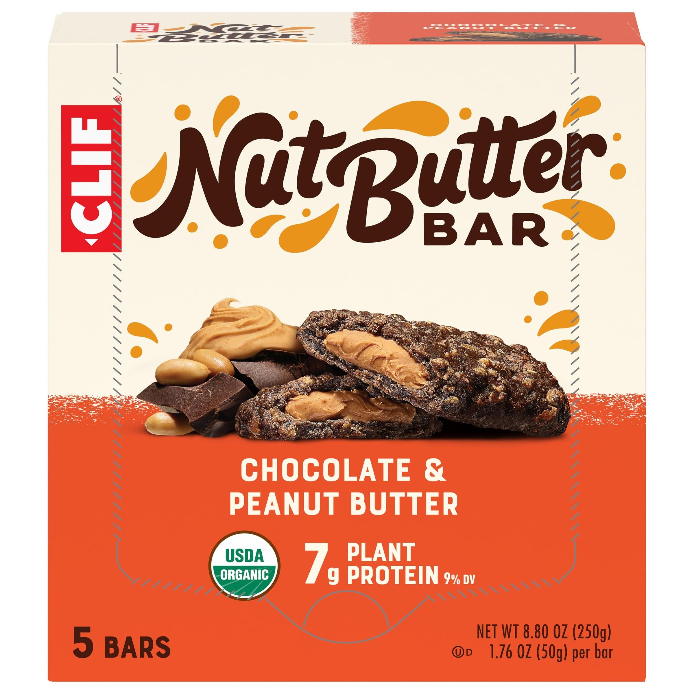 CLIF Nut Butter Bar - Chocolate Peanut Butter - Filled Energy Bars - Non-GMO - USDA Organic - Plant-Based - Low Glycemic - 1.76 oz. (5 Pack) - Product Image