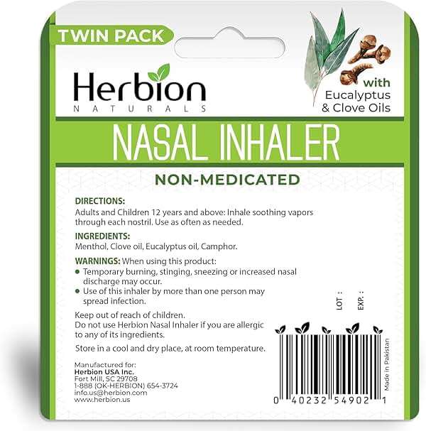 HERBION Naturals Nasal Inhaler Non-Medicated, Relieves Nasal Congestion & Blockage, Sinusitis Conditions, Menthol, Clove Oil, Eucalyptus Oil & Camphor, 0.05 Fl Oz (1.5ml) - Image 2