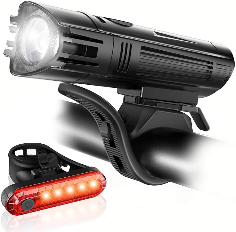 Ascher Ultra Bright USB Rechargeable Bike Light Set, Powerful Bicycle Front Headlight and Back Taillight, 4 Light Modes, Easy to Install for Men Women Kids Road Mountain Cycling Black - Product Image