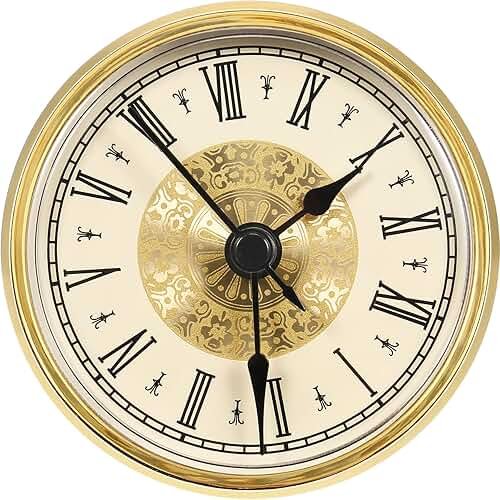 Hicarer 2. 8 Inch/ 70 mm Mini Quartz Clock Insert Round Clocks Head Insert Roman Number Replacement Movement White Face (Gold Trim) - Product Image