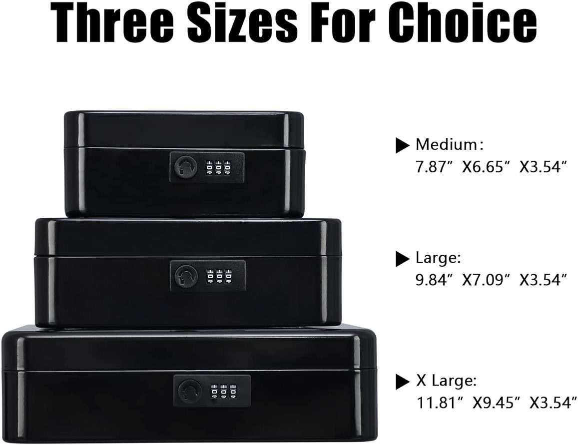 KYODOLED Large Cash Box with Combination Lock Safe Metal Money Box with Money Tray for Security Lock Box 9.84"x 7.87"x 3.54" Black - Image 7