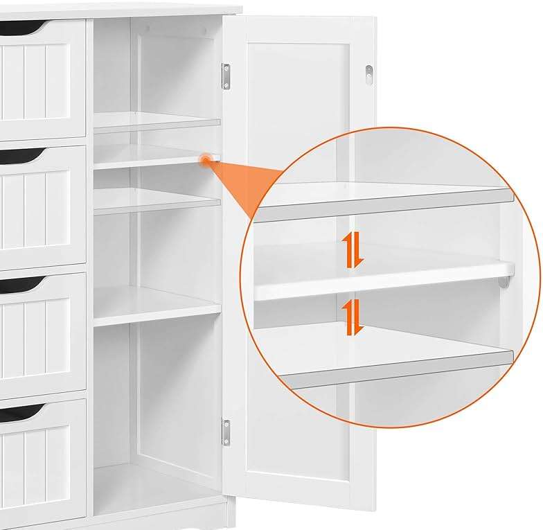 Yaheetech Wooden Floor Cabinet, Side Storage Organizer with 4 Drawers and 1 Cupboard, Freestanding Entryway Storage Unit Console Table, Bathroom Furniture Home Decor, White - Image 8