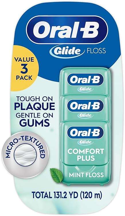 Oral-B Glide Dental Floss, Comfort Plus Mint, 3 Pack (131.2 YD Total) – Shred-Resistant Smooth Dental Tape for Tight Spaces, Natural Wax, Removes Plaque, Gum Care, Travel-Friendly - Image 1