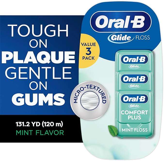 Oral-B Glide Dental Floss, Comfort Plus Mint, 3 Pack (131.2 YD Total) – Shred-Resistant Smooth Dental Tape for Tight Spaces, Natural Wax, Removes Plaque, Gum Care, Travel-Friendly - Image 11