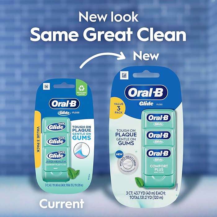 Oral-B Glide Dental Floss, Comfort Plus Mint, 3 Pack (131.2 YD Total) – Shred-Resistant Smooth Dental Tape for Tight Spaces, Natural Wax, Removes Plaque, Gum Care, Travel-Friendly - Image 10