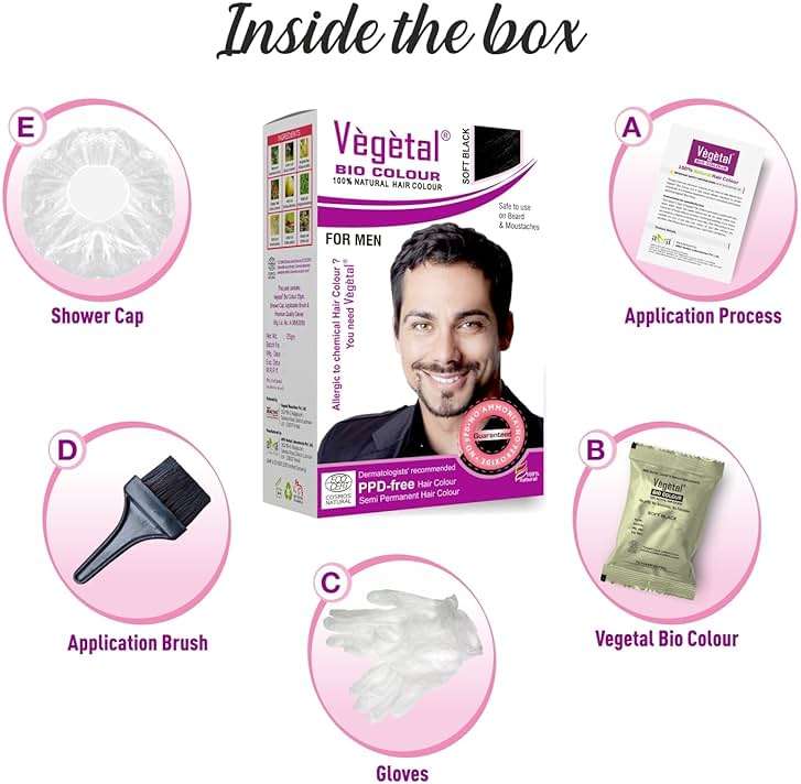 Vegetal Bio Colour - Experience Natural Black Beard Hair Color for Men | Ammonia-Free, PPD-Free, 100% Organic, and Herbal | Safe and Effective Beard Dye | Complete Kit Included | 25g - Image 7