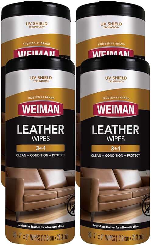 Weiman Leather Cleaner Wipes - Clean Condition UV Protection Help Prevent Cracking or Fading of Furniture, Car Interior, Couch, and Shoes, 4 Pack - Image 1