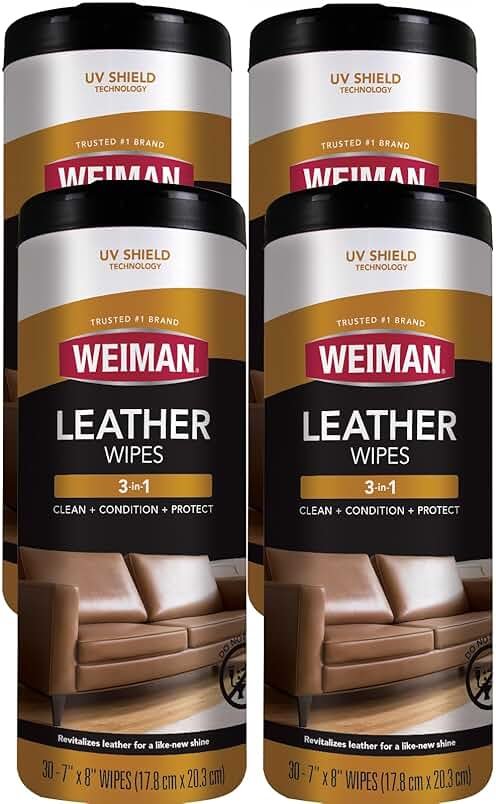 Weiman Leather Cleaner Wipes - Clean Condition UV Protection Help Prevent Cracking or Fading of Furniture, Car Interior, Couch, and Shoes, 4 Pack - Product Image