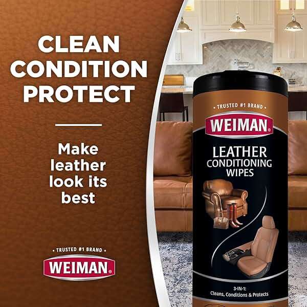 Weiman Leather Cleaner Wipes - Clean Condition UV Protection Help Prevent Cracking or Fading of Furniture, Car Interior, Couch, and Shoes, 4 Pack - Image 7