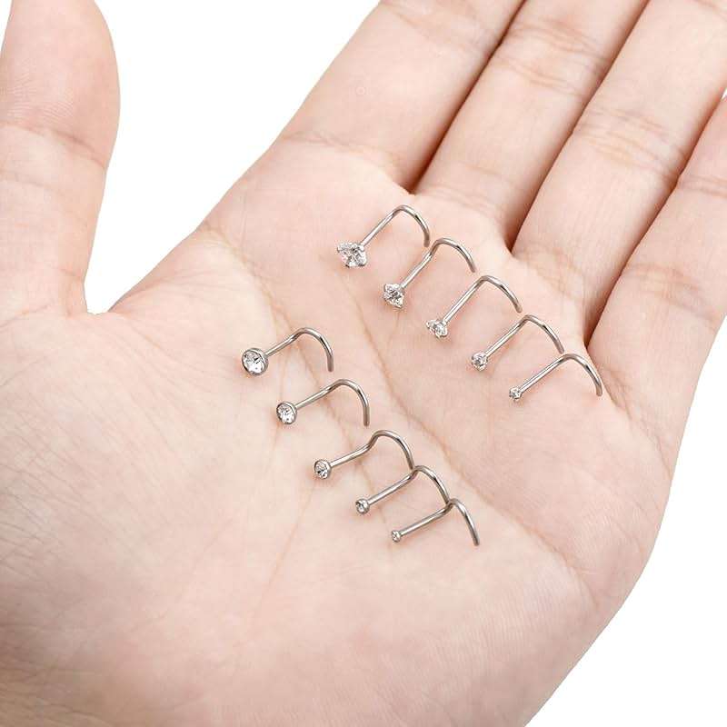 Tornito 20G 10Pcs Stainless Steel L Screw Bone Shaped Nose Studs Rings Square Round CZ Nose Ring Labret Nose Piercing Jewelry for Men Women Silver Tone 1.5mm-2mm-2.5mm-3mm-3.5mm CZ - Image 5