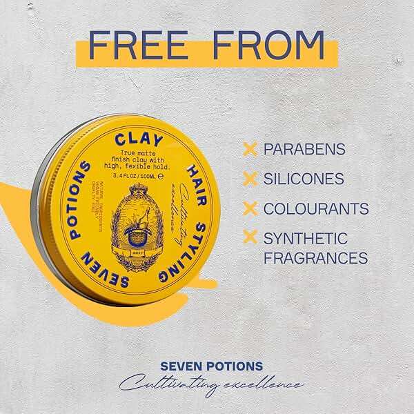 SEVEN POTIONS Hair Clay For Men and Women 3.4 fl oz - High Hold No Shine Hair Pomade For Men - Effortless Hair Styling Product That Leaves No Residue - Water Based - Natural, Vegan, Cruelty Free - Image 4
