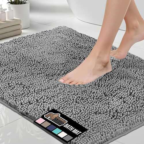 GORILLA GRIP Bath Rug Mat for Bathroom, Absorbent Chenille, 24x17 Gray | Soft Thick Quick Dry Microfiber Mats, Rubber Backing, Machine Washable Tub and Shower Floor Rugs, Home Decor Essentials - Image 1