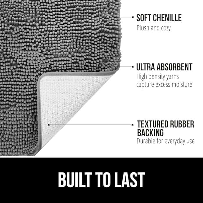 GORILLA GRIP Bath Rug Mat for Bathroom, Absorbent Chenille, 24x17 Gray | Soft Thick Quick Dry Microfiber Mats, Rubber Backing, Machine Washable Tub and Shower Floor Rugs, Home Decor Essentials - Image 2