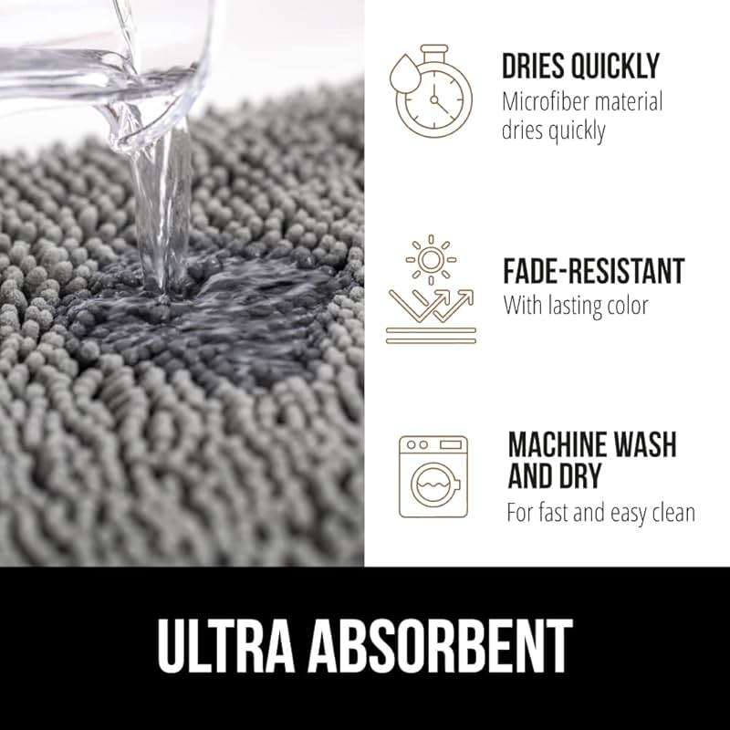 GORILLA GRIP Bath Rug Mat for Bathroom, Absorbent Chenille, 24x17 Gray | Soft Thick Quick Dry Microfiber Mats, Rubber Backing, Machine Washable Tub and Shower Floor Rugs, Home Decor Essentials - Image 4