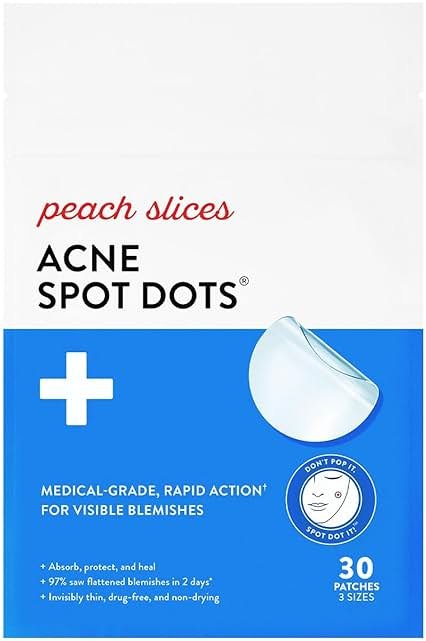 Peach Slices - Acne Spot Dots (30 ct) - Hydrocolloid Pimple Patches for Face - Absorb Gunk, Protect Picking & Support Healing - 3 Sizes (7, 10, & 12mm) - Vegan, Cruelty Free, Korean Skin Care & Beauty - Product Image