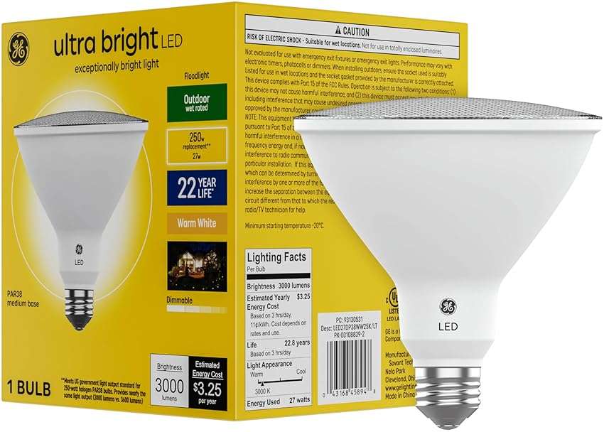 GE Ultra Bright LED Light Bulbs, Outdoor Floodlight Bulb, Wet Rated, Warm White (1 Pack), 32 watts - Image 1