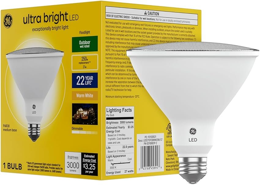 GE Ultra Bright LED Light Bulbs, Outdoor Floodlight Bulb, Wet Rated, Warm White (1 Pack), 32 watts - Product Image