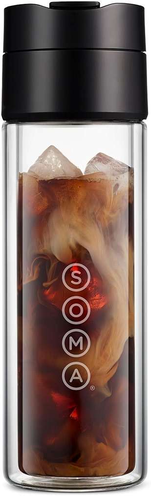 SOMA Double Wall Glass Tea and Coffee Cold Brew Bottle, Black, 12oz (SM18501K) - Image 1