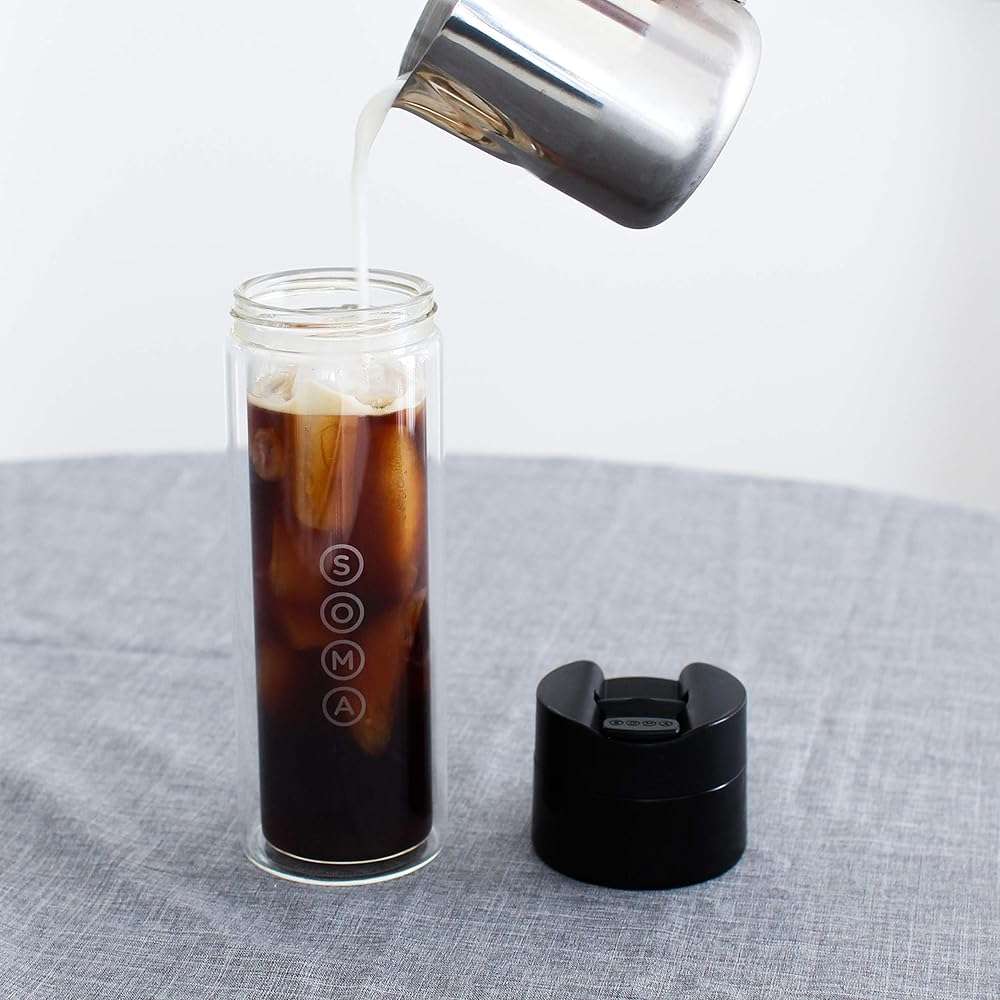 SOMA Double Wall Glass Tea and Coffee Cold Brew Bottle, Black, 12oz (SM18501K) - Image 2