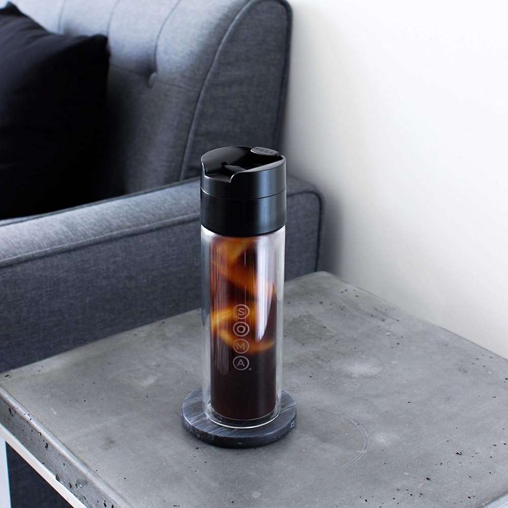 SOMA Double Wall Glass Tea and Coffee Cold Brew Bottle, Black, 12oz (SM18501K) - Image 9