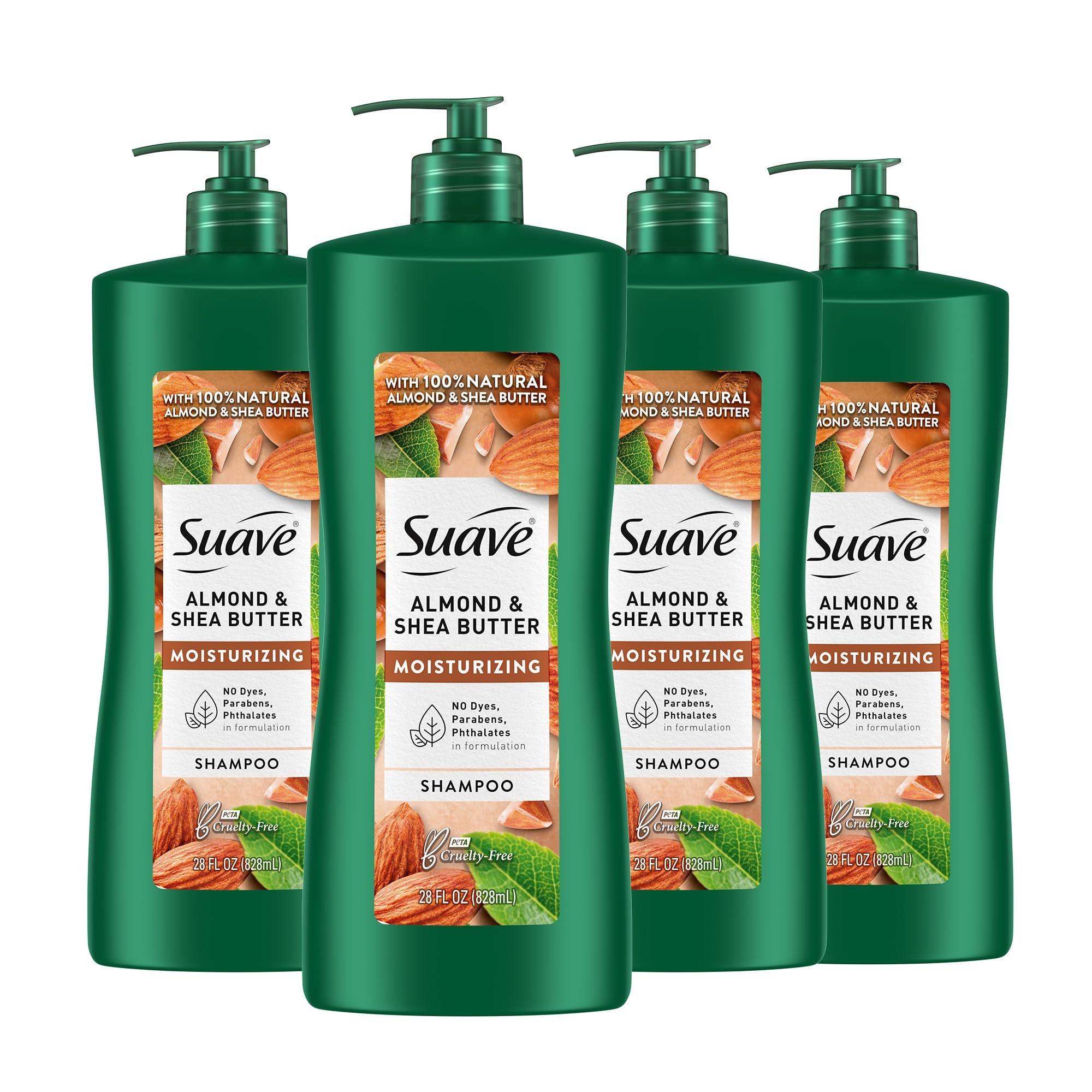 Suave Professionals Moisturizing Shampoo for Dry Hair Almond and Shea Butter Paraben-free and Dye-free 28 oz, Pack of 4 - Product Image