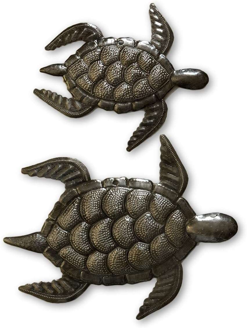 Sea Turtle Decor, Nautical Metal Sea Life Home Decor Indoor and Outdoor, Handmade in Haiti 7.5 In. and 10 In. - Image 3