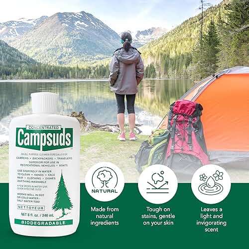 CONCENTRATED CAMPSUDS Sierra Dawn Biodegradable Camping Soap - All-Purpose Camp Dish Soap, Shampoo, Body Wash - Wilderness Wash for Backpacking & Travel, 8 Fl Oz, 3 Pack - Image 4
