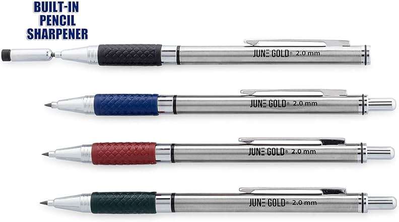 June Gold 4 Pro 2.0 mm Mechanical Pencils, 36 Colored, 36 2B, and 36 4B Refills, 2 Sharpeners, 2 Smudge Resistant Erasers, Built in Sharpeners & Soft Non-Slip Grip on Each Pencil - Image 4