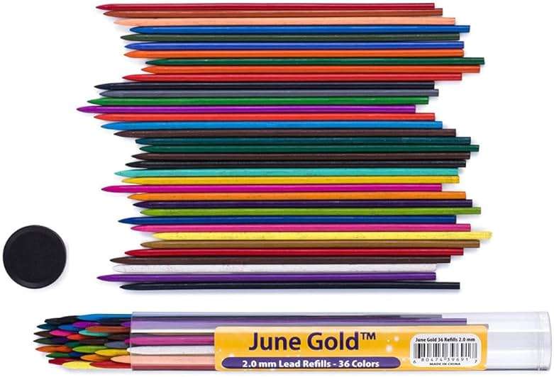 June Gold 4 Pro 2.0 mm Mechanical Pencils, 36 Colored, 36 2B, and 36 4B Refills, 2 Sharpeners, 2 Smudge Resistant Erasers, Built in Sharpeners & Soft Non-Slip Grip on Each Pencil - Image 9