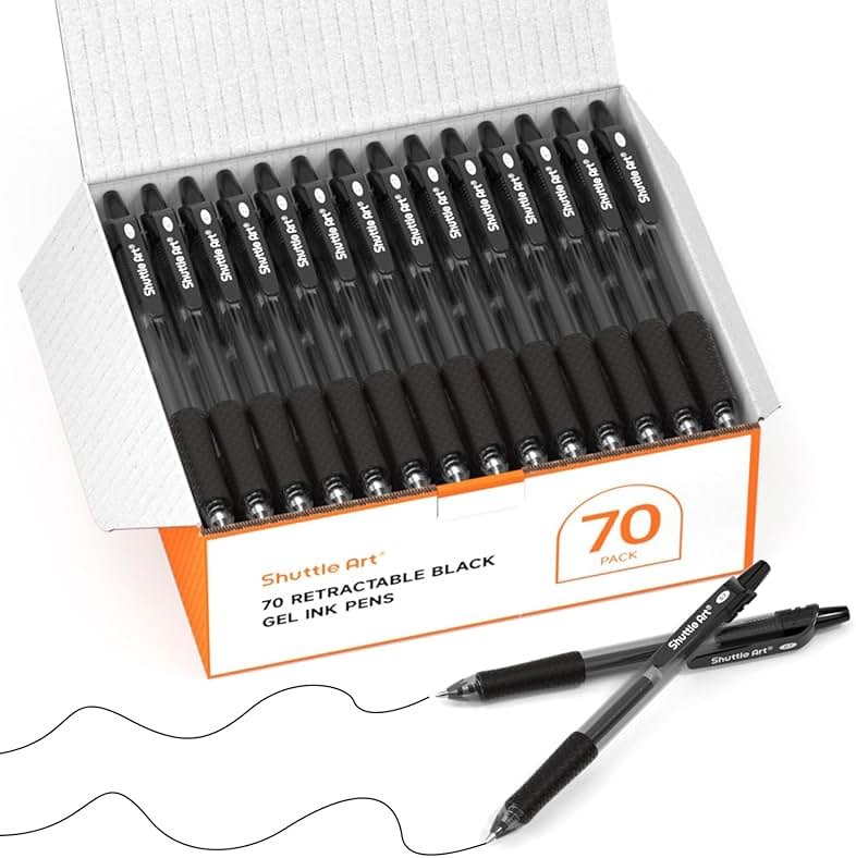 Shuttle Art Black Gel Pens, 70 Pack Retractable Medium Point Rollerball Gel Ink Pens Smooth Writing with Comfortable Grip for Office School Home Work - Product Image